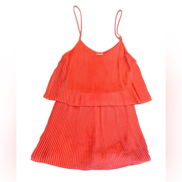 Parker Red Sleeveless Spaghetti Strap Pleated Tiered Mini Dress Size XS MSRP$198 - Picture 1 of 8